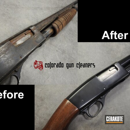 Powder Coating: Gun Coatings,Shotgun,BLACKOUT E-100,S.H.O.T,Refinished,Before and After