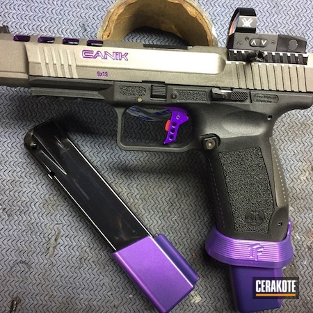 Powder Coating: Mag Extensions,Gun Coatings,Wild Purple H-197,S.H.O.T,Mag Guard,Pistol,Canik TP9SFX,Canik,HIGH GLOSS CERAMIC CLEAR MC-156,GunCandy Majesty