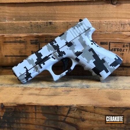 Powder Coating: Graphite Black H-146,Glock,Gun Coatings,S.H.O.T,Handguns,Pistol,BATTLESHIP GREY H-213,Digital Camo,Bull Shark Grey H-214