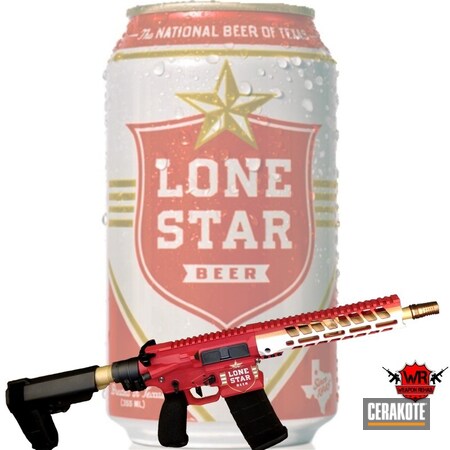 Powder Coating: Beer,Gun Coatings,S.H.O.T,Lone Star Beer,Gold H-122,Stormtrooper White H-297,Theme,Lone Star,Tactical Rifle,FIREHOUSE RED H-216