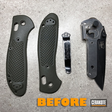 Powder Coating: Graphite Black H-146,S.H.O.T,Refinished,Griptilian,Benchmade,Before and After,Griptilian 551,Flat Dark Earth H-265,More Than Guns,Folding Knife