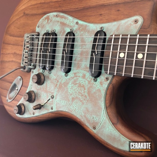 Cerakoted Antique Copper Patina Effect On This Custom Electric Guitar Pickguard Cerakoted With H-146