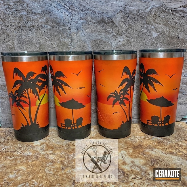 Cerakoted Ozark Trail Beach Themed Tumblers Cerakoted With H-146, H-216, H-128, H-309 And H-317