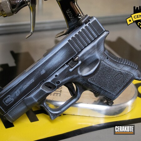 Powder Coating: Graphite Black H-146,Glock,Gun Coatings,S.H.O.T,Cerakote,Pistol,POLAR BLUE H-326,Glock 27,Battleworn,Titanium H-170
