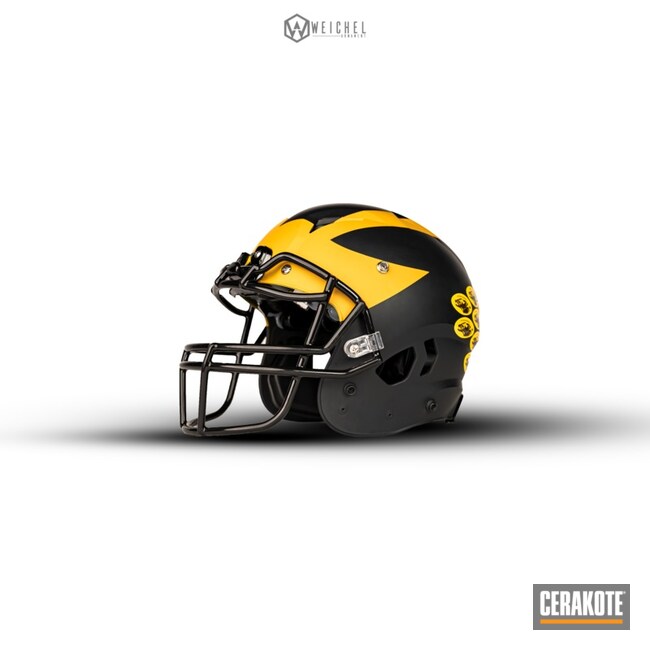 Cerakoted Michigan Football Helmet Cerakoted With H-146, H-171, H-221 And H-144