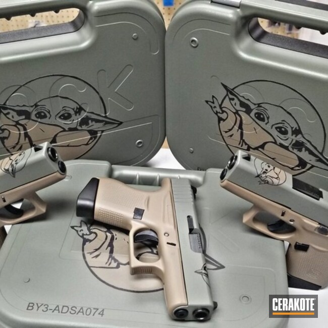 Cerakoted Baby Yoda Themed Glock Handguns And Cases Cerakoted With E-140, E-170 And E-100