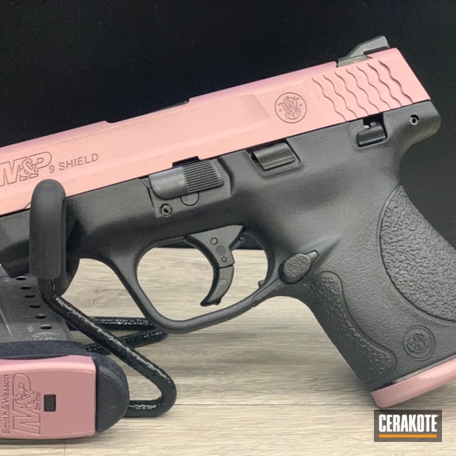 Cerakoted: S.H.O.T,PINK CHAMPAGNE H-311,M&P Shield 9mm,Two Tone,Smith & Wesson,Pistol,Gun Coatings