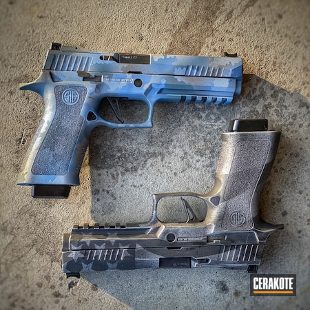 Powder Coating: S.H.O.T,Sig Sauer,Crushed Silver H-255,Pistol,POLAR BLUE H-326,Camo,Firearms,Custom Camo,Reaper,NORTHERN LIGHTS H-315