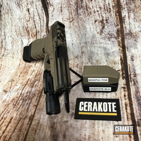 Powder Coating: Graphite Black H-146,Glock,Battleworn Flag,S.H.O.T,Pistol,Glock 19,MAGPUL® FLAT DARK EARTH H-267