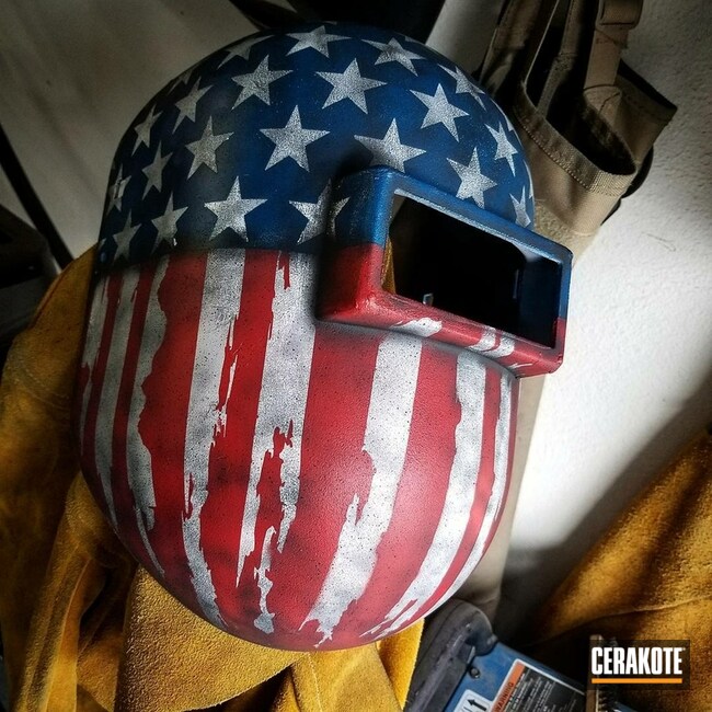 Cerakoted American Flag Welding Helmet In H-146, H-297, H-167 And H-169