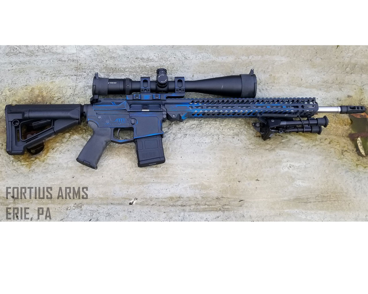 Distressed Rifles Distressed Rifle coated in Sky Blue and Graphite Black | Cerakote