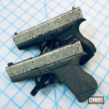 Powder Coating: Glock 43,9mm,Glock,S.H.O.T,Pistol,EDC Pistol,Gun Metal Grey H-219,Cobalt H-112,Damascus Steel,Damascus