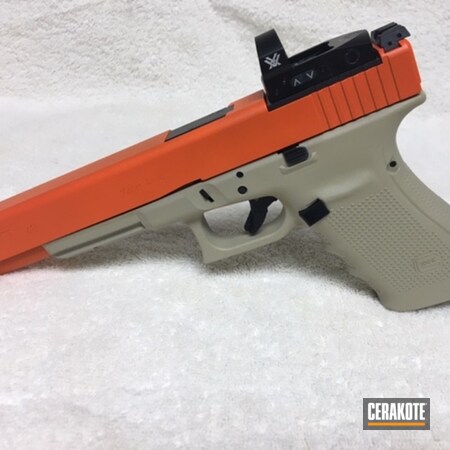 Powder Coating: Hunter Orange H-128,Glock,FS BROWN SAND H-30372,S.H.O.T,10mm,Pistol,Longnose,Handgun,Vortex Venom Red Dot,GEN4