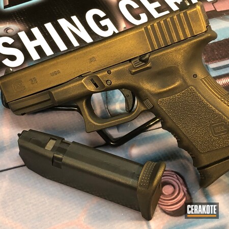 Powder Coating: 9mm,Graphite Black H-146,Glock,Distressed,S.H.O.T,Pistol,Glock 23,Burnt Bronze H-148