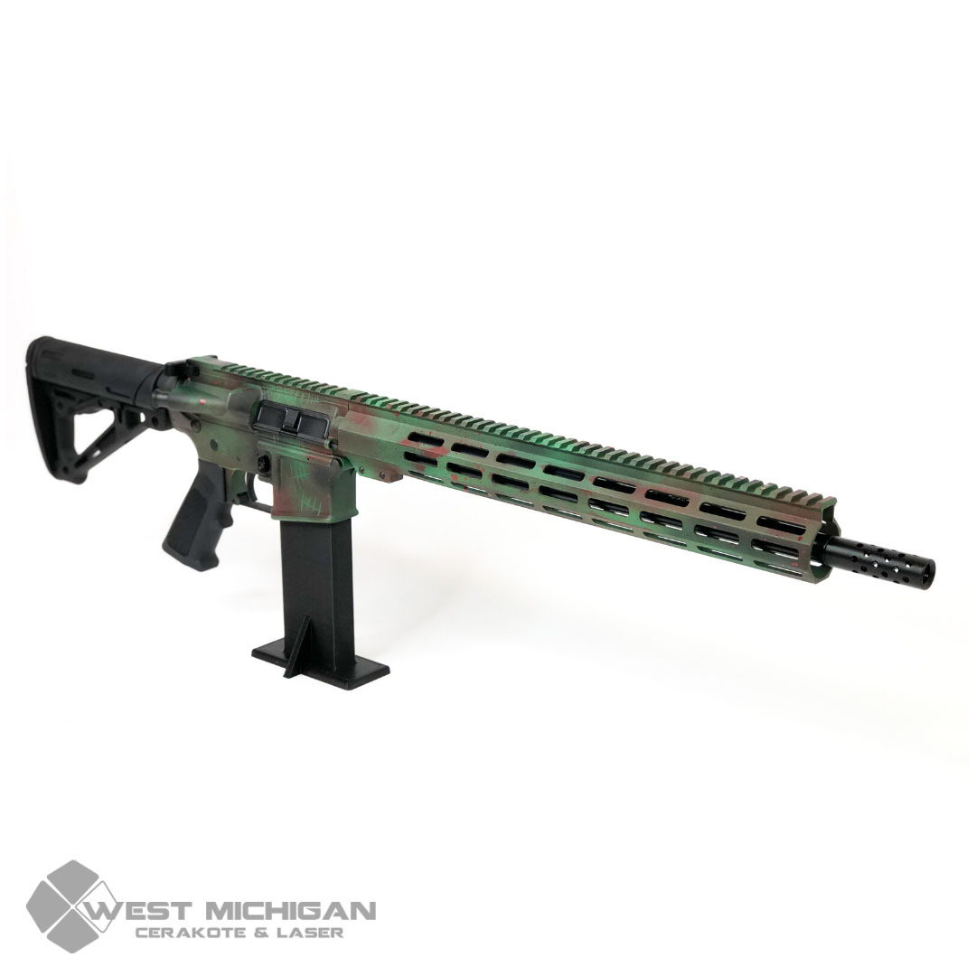 Zombie Apocalypse Themed AR-15 in Squatch Green and Crimson | Cerakote