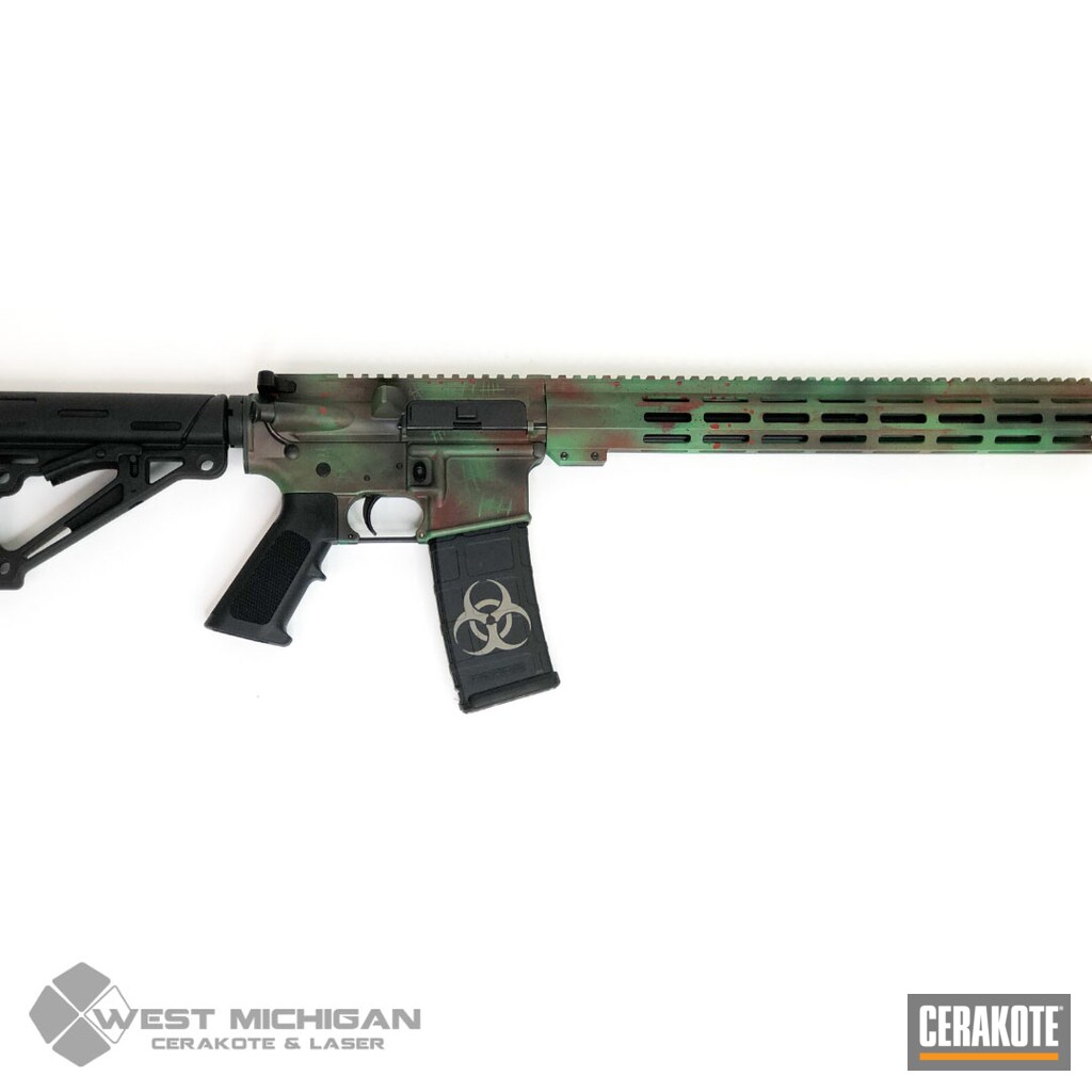 Zombie Apocalypse Themed AR-15 in Squatch Green and Crimson | Cerakote