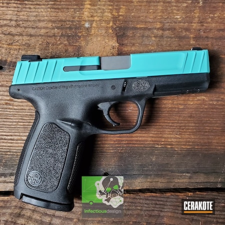 Powder Coating: 9mm,Smith & Wesson,Two Tone,S.H.O.T,Pistol,Robin's Egg Blue H-175