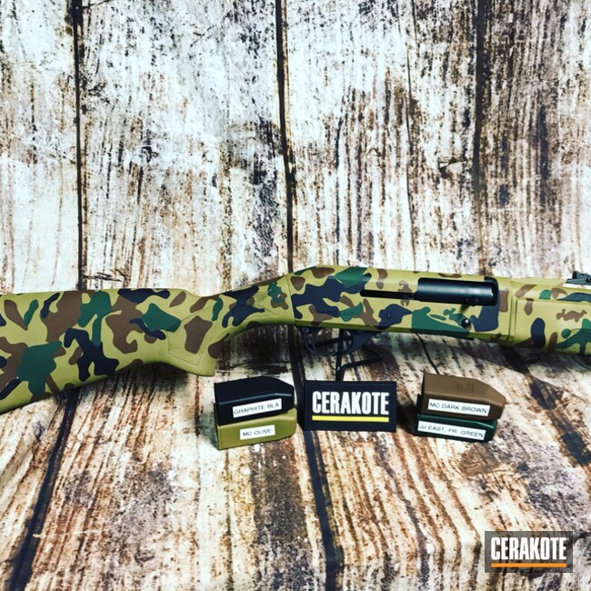 12 Gauge Turkey Shotgun featuring James Eastern Multicam® Green Front and Brown Jesse | Dark Cerakote