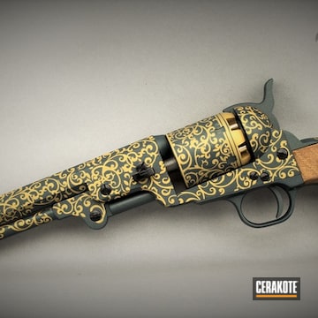Scroll Pattern Pietta Revolver Cerakoted Using Midnight Blue, Gold And Blue Titanium