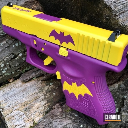 Powder Coating: Glock,Corvette Yellow H-144,.40 S&W,Pistol,Old School Batgirl,Batgirl,Glock 27,Bright Purple H-217,#custom,.40