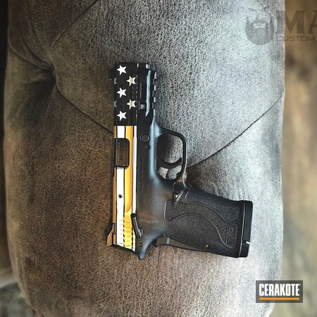 Powder Coating: Graphite Black H-146,Crushed Silver H-255,Gold H-122,America,M&P,Handgun,Stars and Stripes