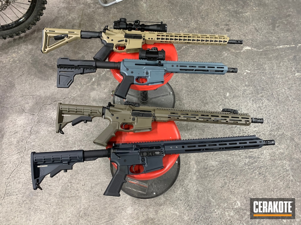 Ar 15 Rifles Done In Magpul Stealth Grey Patriot Brown Coyote Tan And Jesse James Cold War Grey Cerakote