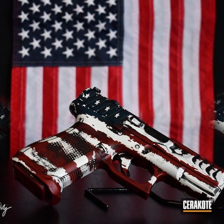 Powder Coating: NRA Blue H-171,S.H.O.T,Pistol,Patriotic,FIREHOUSE RED H-216,Distressed American Flag,45 ACP