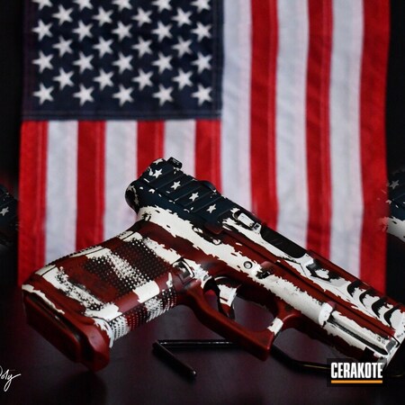 Powder Coating: NRA Blue H-171,S.H.O.T,Pistol,Patriotic,FIREHOUSE RED H-216,Distressed American Flag,45 ACP
