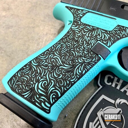 Powder Coating: Glock,S.H.O.T,Pistol,Glock 48,Laser Stippling,#custom,Robin's Egg Blue H-175