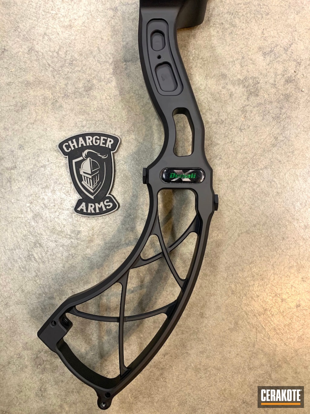 Refinished Denali Bow Riser done in Graphite Black | Cerakote