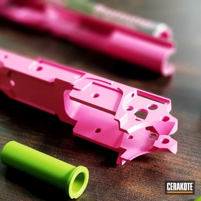 Cerakoted Green And Pink Gun Parts In H-168 And H-141