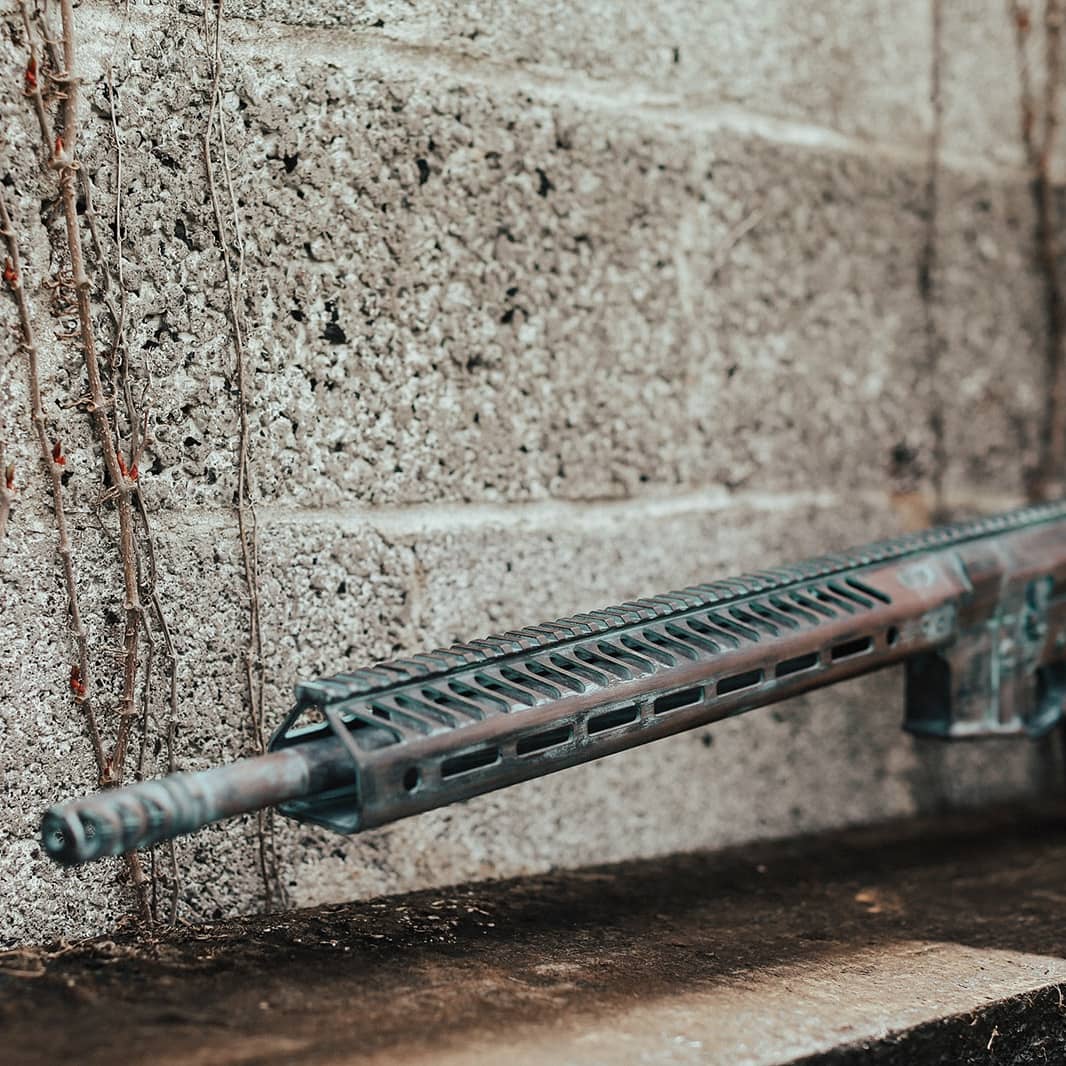 Chipped Coating Rifle Copper Patina Themed LMT Rifle coated in Federal Brown, Graphite Black ...