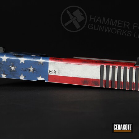Powder Coating: KEL-TEC® NAVY BLUE H-127,Glock,Glock 26,Snow White H-136,S.H.O.T,Glock 26 Slide,RUBY RED H-306,American Flag,Flagforged,Distressed American Flag