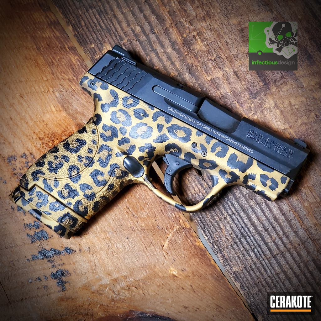 Leopard Print Smith Wesson Handgun Done In Graphite Black Burnt Bronze And Gold Cerakote