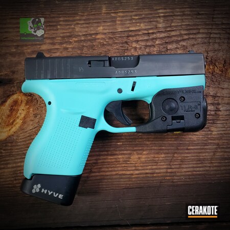 Powder Coating: 9mm,Conceal Carry,Firearm,Glock,Two Tone,S.H.O.T,Pistol,EDC,.380,Robin's Egg Blue H-175,Handgun,Glock 42