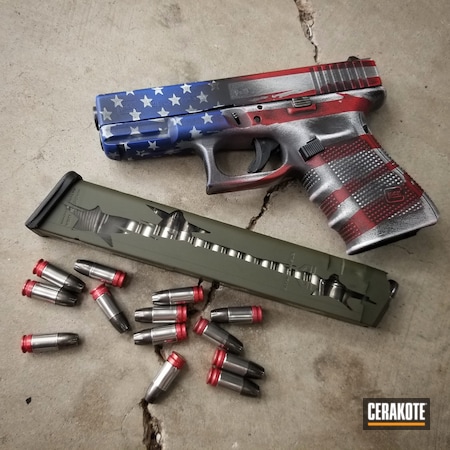 Powder Coating: Glock,S.H.O.T,Pistol,Noveske Bazooka Green H-189,American Flag,ETS Mag,Distressed American Flag