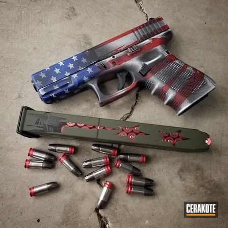 Powder Coating: Glock,S.H.O.T,Pistol,Noveske Bazooka Green H-189,American Flag,ETS Mag,Distressed American Flag