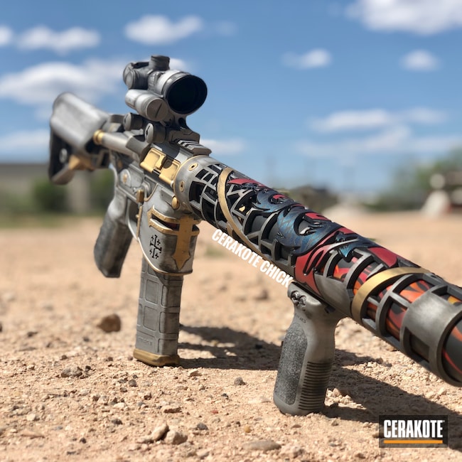 Cerakoted: S.H.O.T,Custom Rail,Graphite Black H-146,Knights,AR,Stainless H-152,USMC Red H-167,Tactical Rifle,Gold H-122,Unique-Ars,Crusader