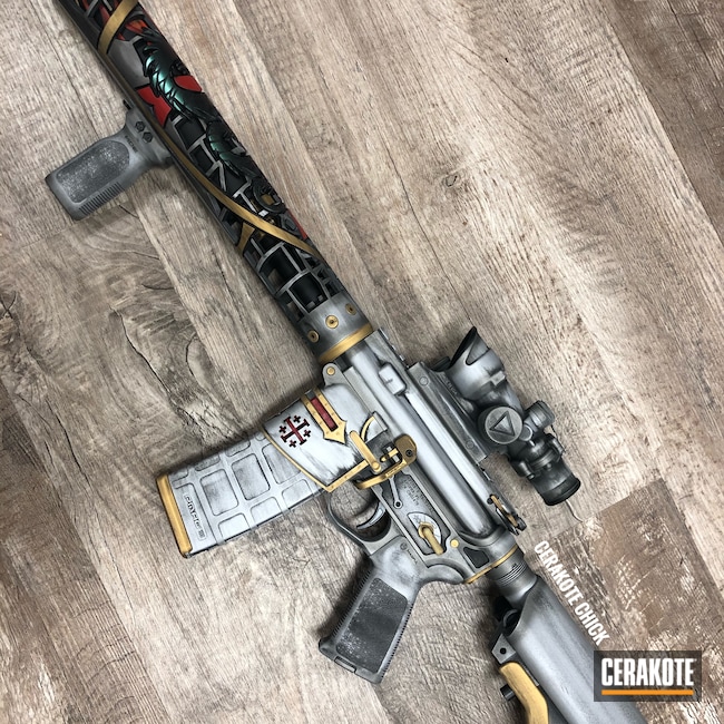 Cerakoted: S.H.O.T,Custom Rail,Graphite Black H-146,Knights,AR,Stainless H-152,USMC Red H-167,Tactical Rifle,Gold H-122,Unique-Ars,Crusader