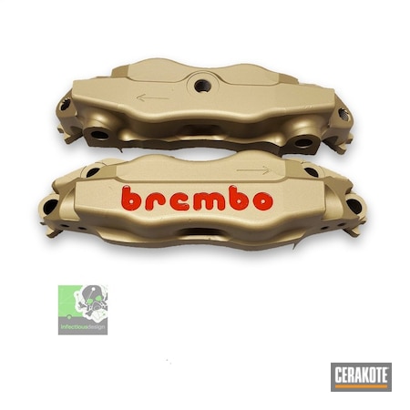 Powder Coating: Brembo Brakes,Brembo,Brakes,Custom Mix,Color Fill,Calipers,Automotive,Brake Parts,CERAKOTE GLACIER GOLD  C-7800,More Than Guns,Custom C-Series Mix,Brake Calipers