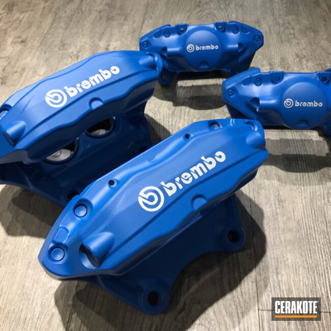 Brembo Brake Calipers with Satin Aluminum and NRA Blue