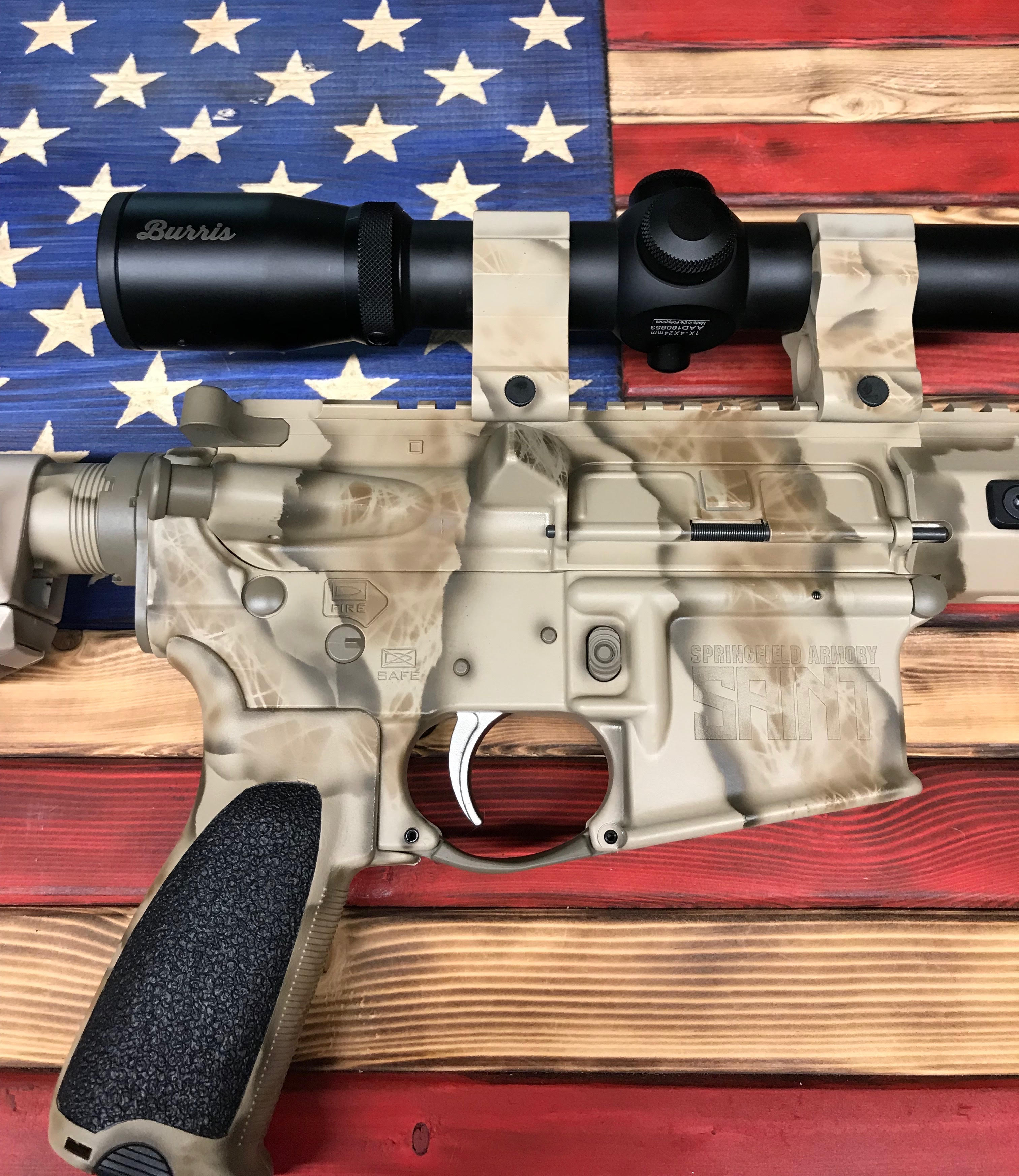 Springfield 5.56 Rifle with a Three Color Freehand Camo | Cerakote
