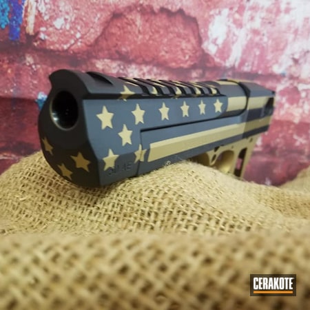 Powder Coating: Graphite Black H-146,S.H.O.T,Flag,Pistol,Gold H-122,Desert Eagle,American Flag,Handgun,Stars and Stripes,Custom Gold