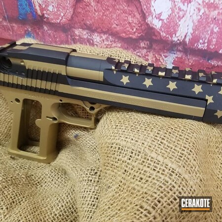 Powder Coating: Graphite Black H-146,S.H.O.T,Flag,Pistol,Gold H-122,Desert Eagle,American Flag,Handgun,Stars and Stripes,Custom Gold