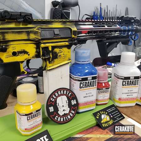 Powder Coating: Graphite Black H-146,Corvette Yellow H-144,NRA Blue H-171,S.H.O.T,Stormtrooper White H-297,AR Pistol,Palmetto State Armory,SNEK-15,Tactical Rifle,FIREHOUSE RED H-216,No Step On Snek