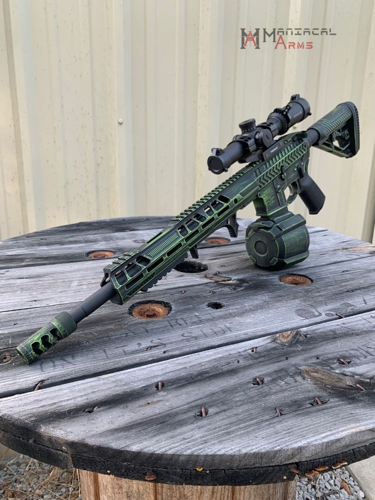 Distressed Rifles Two Tone Distressed AR Rifle in Zombie Green and Graphite Black | Cerakote