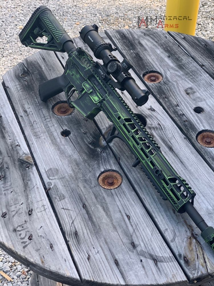 Distressed Rifles Two Tone Distressed AR Rifle in Zombie Green and Graphite Black | Cerakote