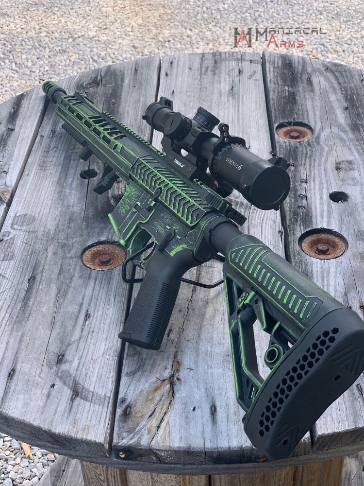 Distressed Rifles Two Tone Distressed AR Rifle in Zombie Green and Graphite Black | Cerakote