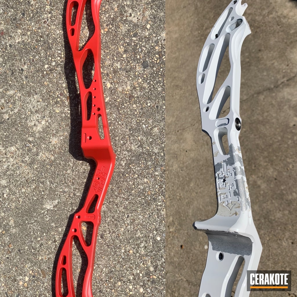 Refinished Bow Riser in USMC Red | Cerakote