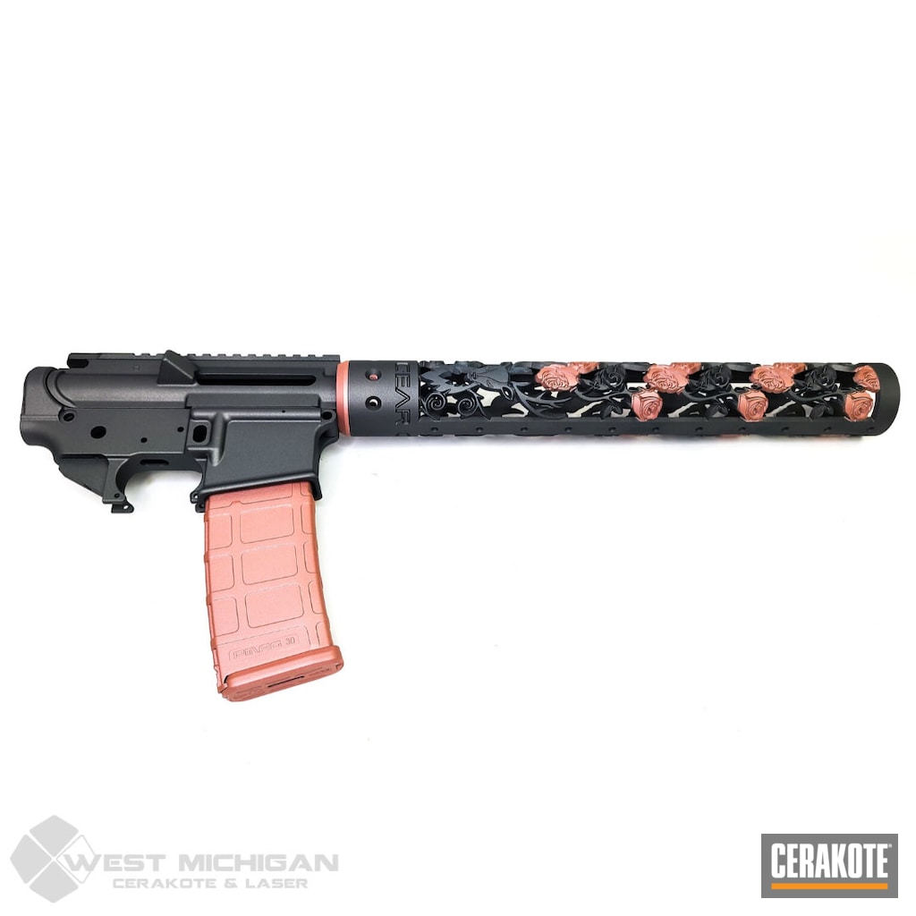 Rose Themed Ar Build Done In Rose Gold And Sniper Grey Cerakote Rose Themed Ar Build Done In Rose Gold And Sniper Grey Cerakote